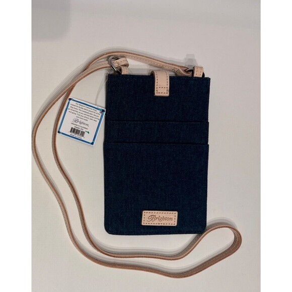 $75 Brighton Denim Crossbody Pouch Bag Boston Terrier Bulldog Phone Bag - Picture 3 of 7